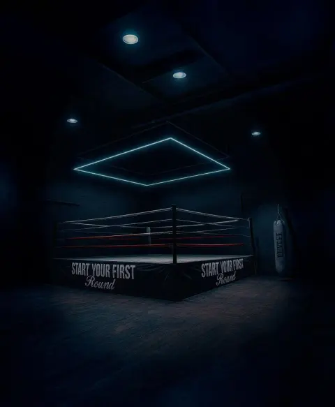 Boxring in einer dunklen Halle